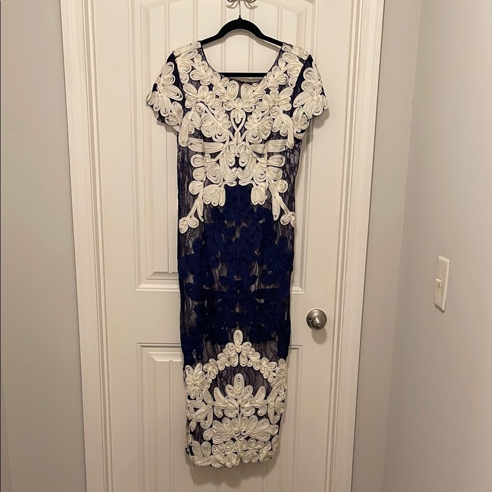 JS Collections Navy and Cream Midi Dress